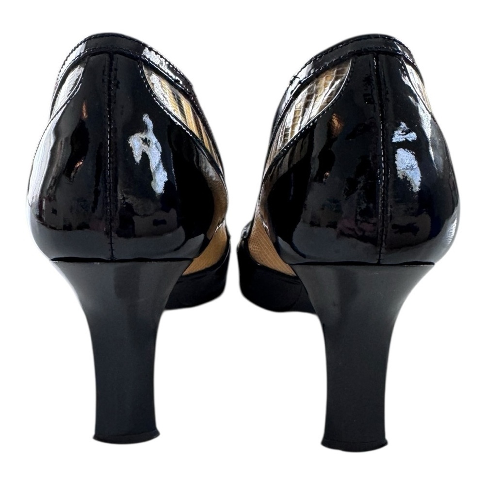 Made in Spain: Elegant Black and Cream Snakeskin patent leather heels. - Picture 6 of 9